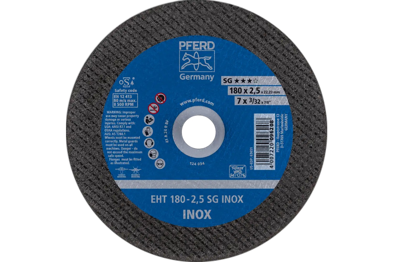 Picture of Pferd Cut-Off Wheel, 7" X 3/32 X 7/8, Sg Inox, T1, Aluminum Oxide